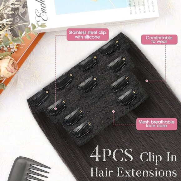 Clip in Hair Extensions Long Straight 22 Inch 4PCS Dark Brown Women main image 6